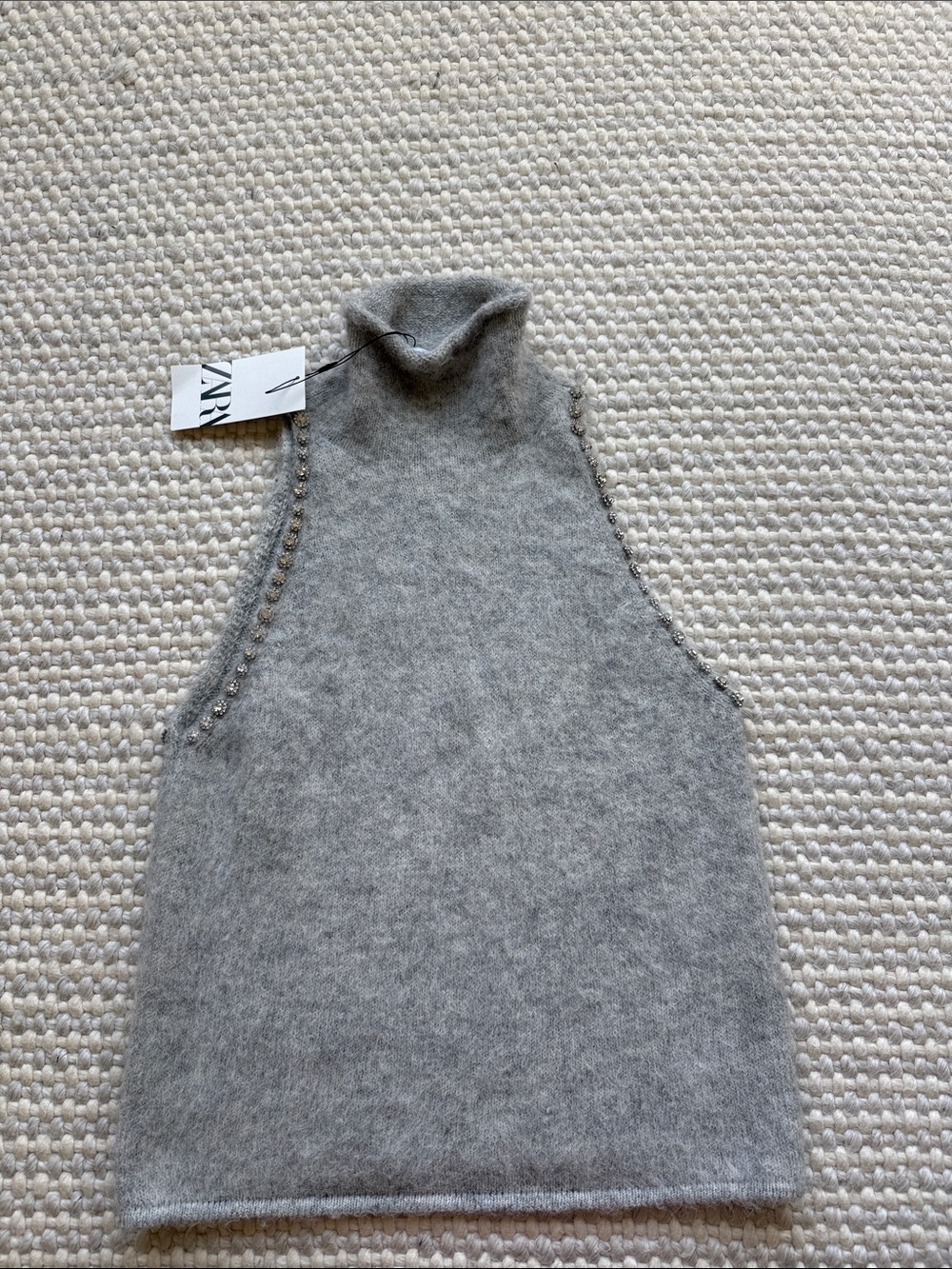 Zara Light Gray Sleeveless Turtleneck Knit Top
